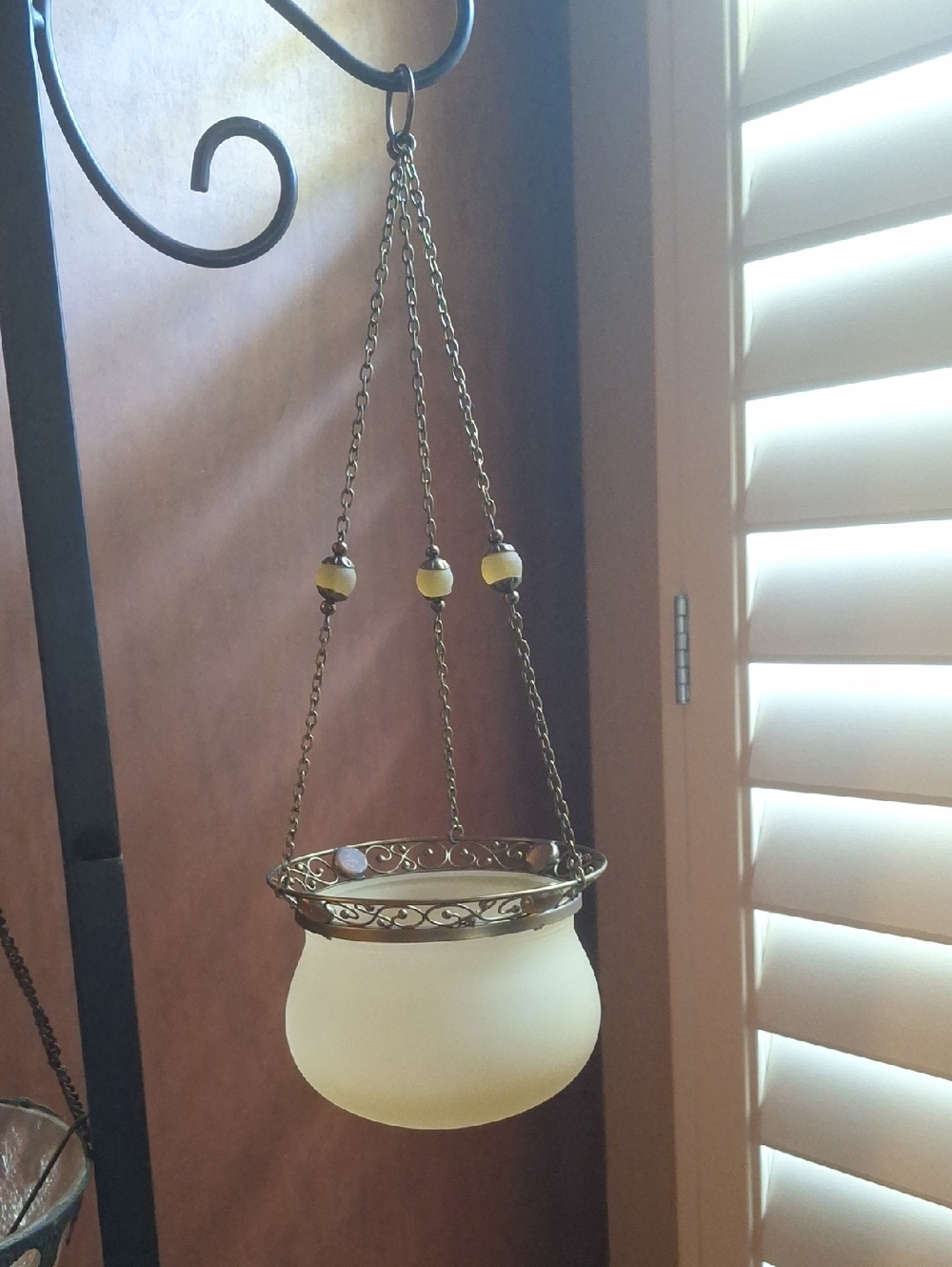 Partylite Hanging Brass & Frosted Glass Votive. Hanging Length Approx. 15"